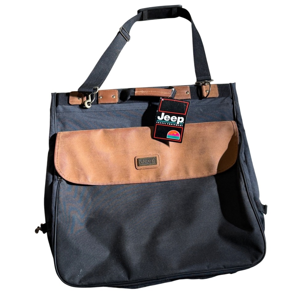 Jeep Travel Garment Bag Black Canvas Tan‎ Trim Suit Carrier Vintage